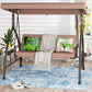 Sophia & William 3-Seat Porch Swing Hanging Chair with Foldable Side Table - Beige