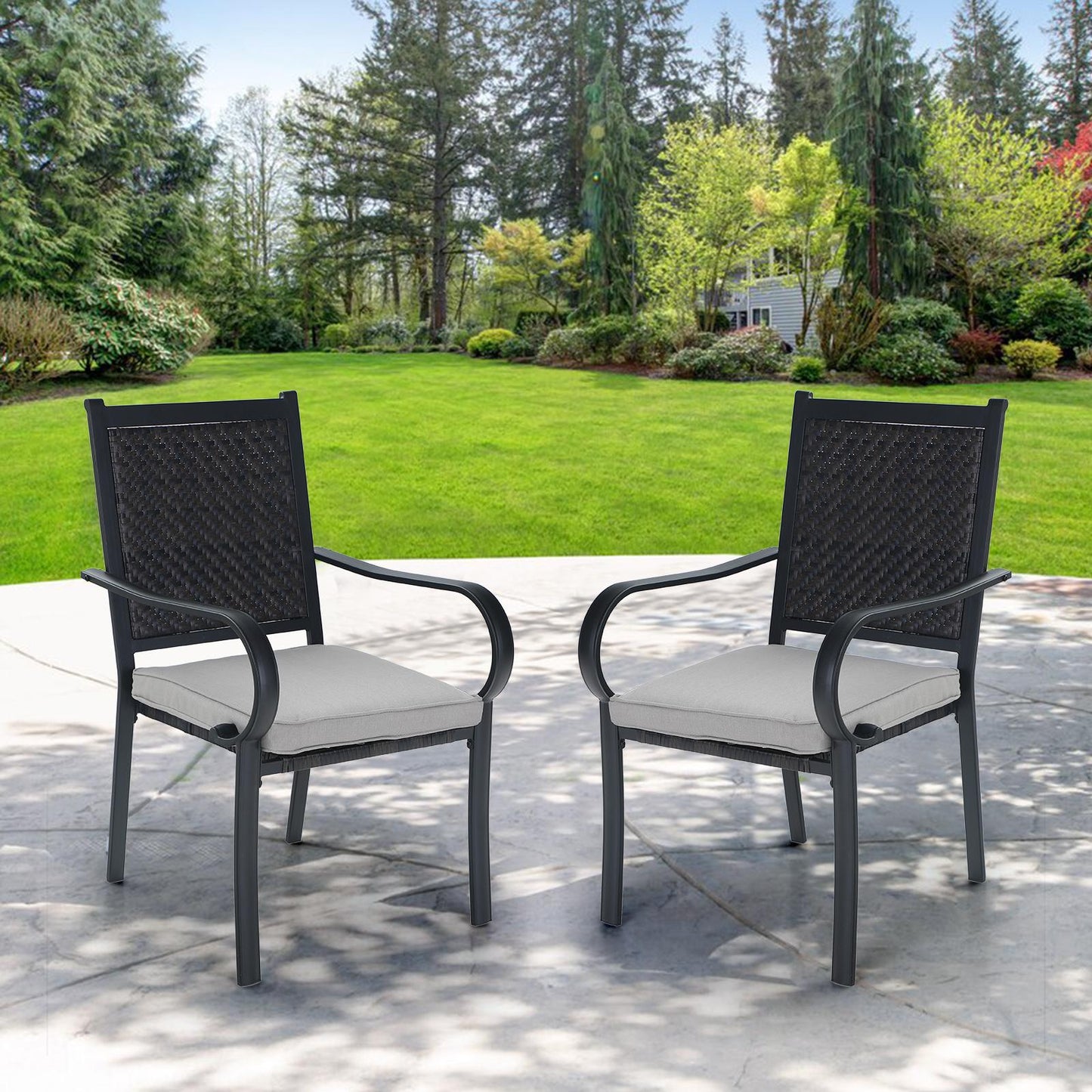 Sophia & William Patio Rattan Dining Chairs Set of 2 with Cushions, Dark Brown