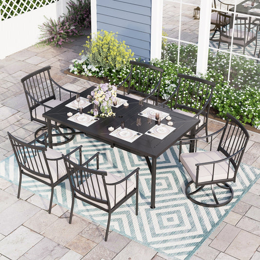 Sophia & William 7 Pieces Metal Patio Dining Set Swivel Chairs and Steel Table Set