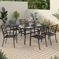 Sophia & William 7 Piece Metal Outdoor Patio Dining Bistro Sets Outdoor Club Bar Sets with 6 Stackable Chairs and 60" x 38" Rectangle Table,Black