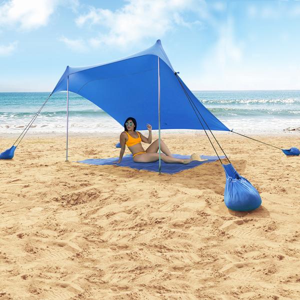 Sophia & William Outdoor Beach Shade Tent Sun shade Protection Umbrella Sun Shelter UV50+ Portable Canpoy Sun Shelte with Sandbag Anchors 7.6ft x 7.2ft,Navy Blue