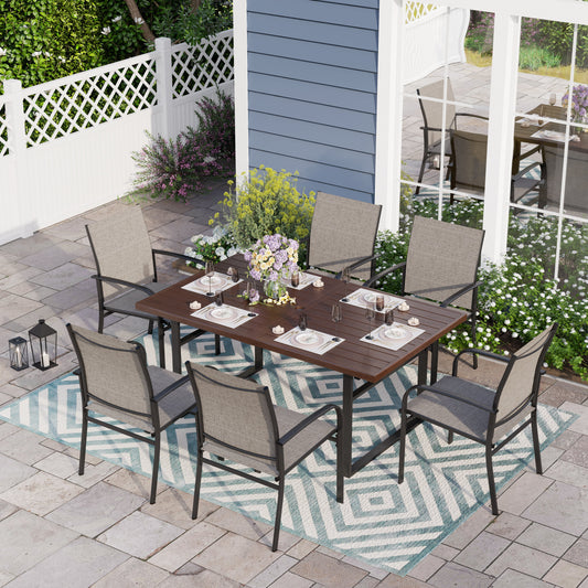 Sophia & William 7 Piece Patio Dining Set Dining Table and 6 Brown Textilene Chairs