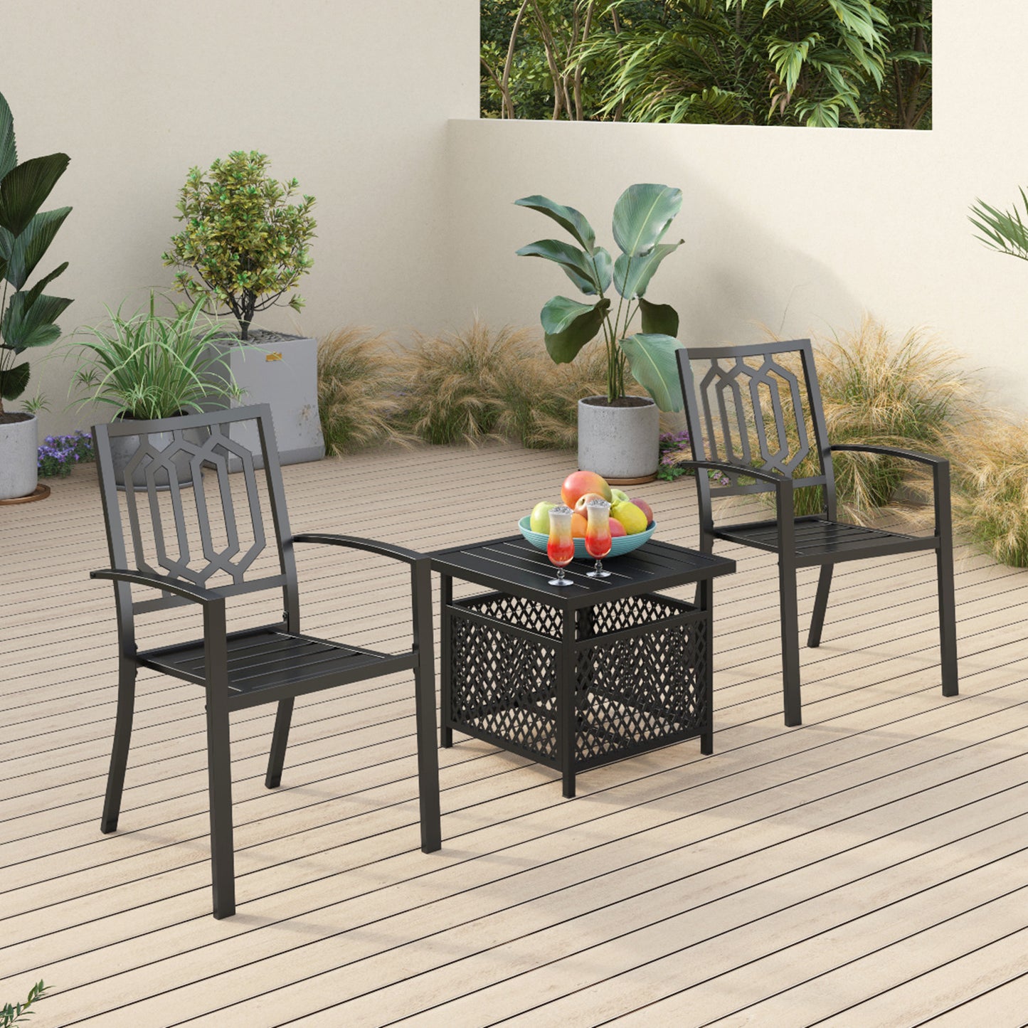 Sophia & William 3 Peices Patio Bistro Set Metal Dining Chairs with Side Table - Black