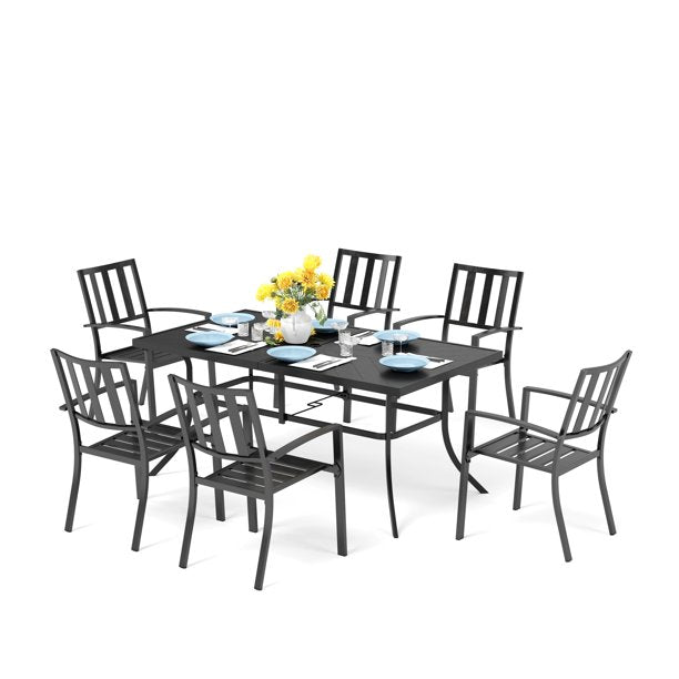 Sophia & William 7 Piece Outdoor Patio Dining Set Table with Stackable Metal Chairs