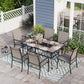 Sophia & William 7 Piece Patio Metal Dining Set Patio Dining Table and 6 Brown Textilene Chairs