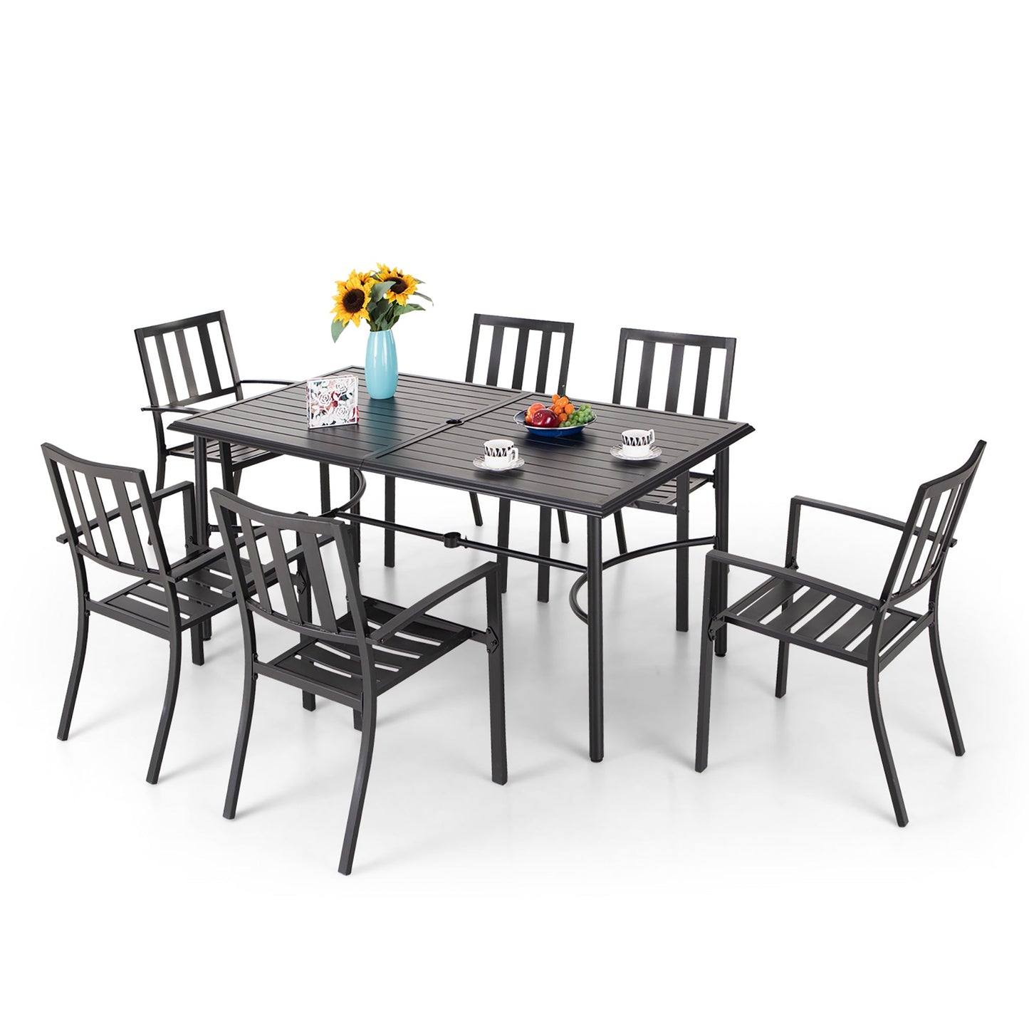 Sophia & William 7 Piece Outdoor Patio Dining Set Modern Metal Furniture with Stackable Chairs