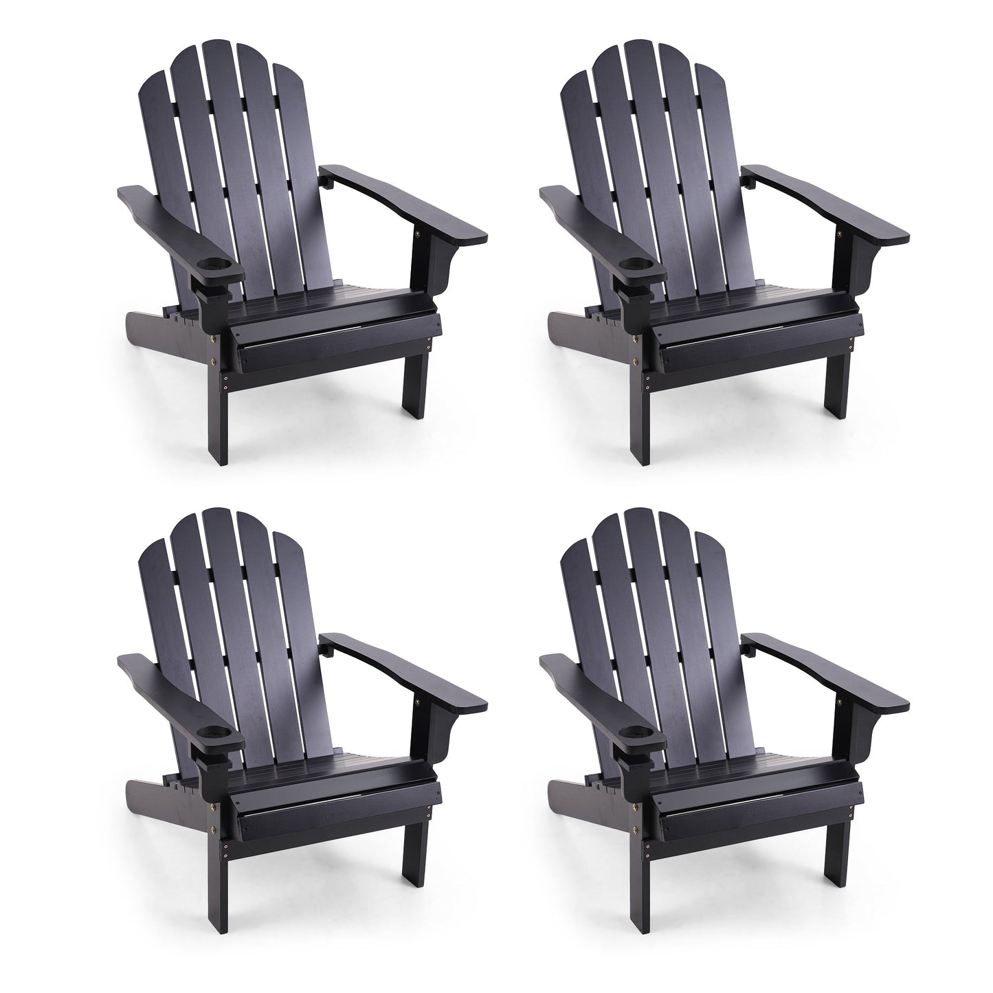 Sophia & William 4 Piece Black Patio Wooden Adirondack Chair Lounge Chair with Cup Holder for Garden Beach Balcony Backyard Lawn
