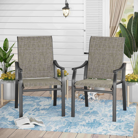 Sophia & William 2 Pieces Outdoor Patio Dining Chairs with Textilene Fabric & Steel Frame, Grayish-brown