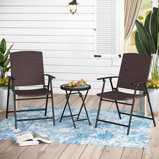 Sophia & William 3Pcs Metal Patio Outdoor Bistro Set with Round Table & Wicker Rattan Chairs for 2-person