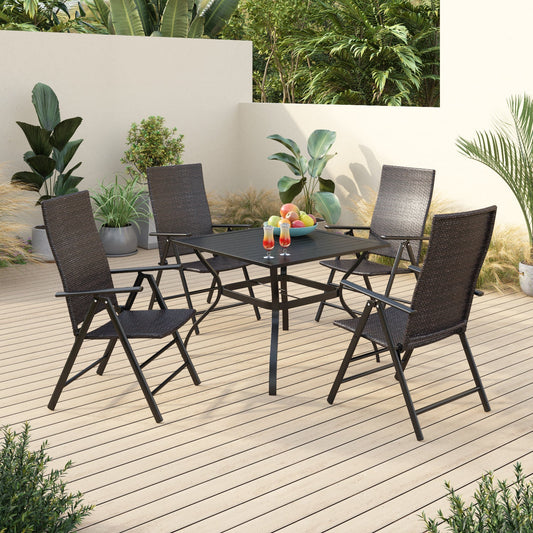 Sophia & William 5 Pieces Outdoor Patio Dining Set Foldable Adjustable PE Rattan Patio Dining Chairs and Metal Square Dining Table