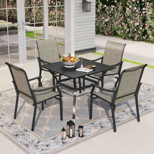 Sophia & William 5 Pieces Outdoor Patio Dining Set with Textilene Chairs & Metal Square Table for 4-person