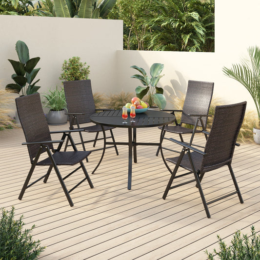 Sophia & William 5 Pieces Outdoor Patio Dining Set Foldable Adjustable PE Rattan Patio Dining Chairs and Metal Dining Table with Umbrella Hole