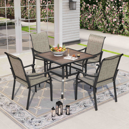 Sophia & William 5 Pieces Outdoor Patio Dining Set with Textilene Chairs & Wood-like Metal Table for 4-person