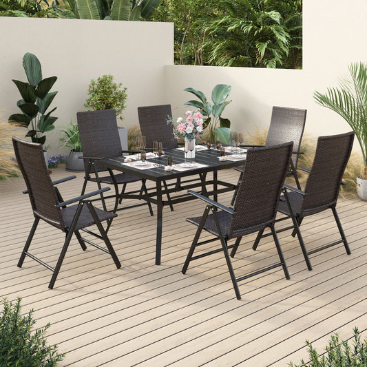 Sophia & William 7 Pieces Outdoor Patio Furniture Dining Set Foldable Adjustable PE Rattan Patio Dining Chairs and Metal Dining Table