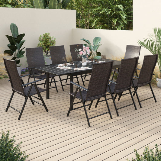 Sophia & William 9 Pieces Outdoor Patio Dining Set Foldable Adjustable PE Rattan Patio Dining Chairs and Metal Dining Table