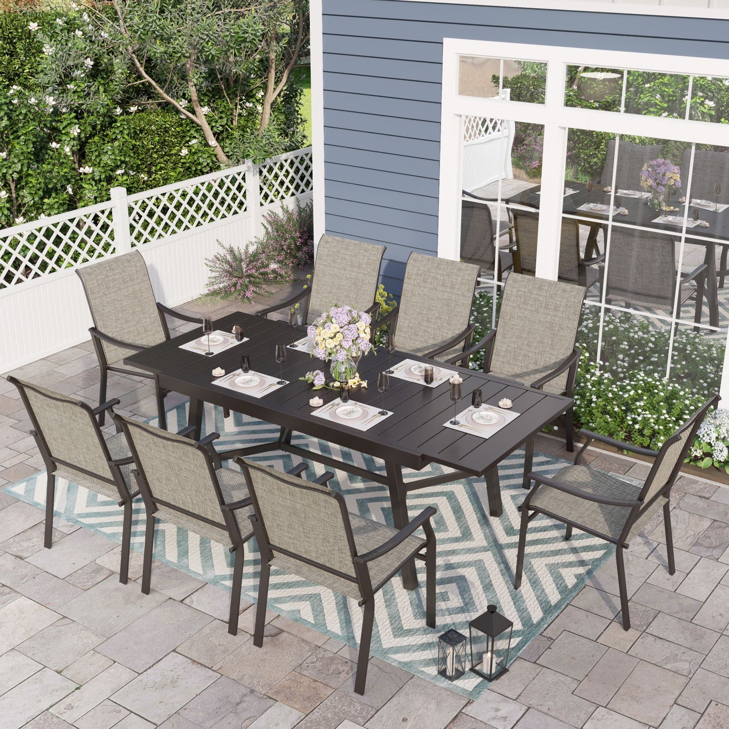 Sophia & William 9-Piece Outdoor Patio Dining Set with Textilene Chairs & Extendable Steel Table for 8