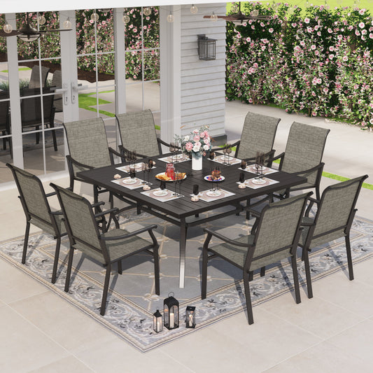 9 Pieces Outdoor Patio Dining Set with 8Pcs Textilene Chairs & Metal Table for 8