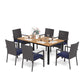 Sophia & William 7-Piece Outdoor Patio Dining Set Rattan Cushioned Chairs and Teak-grain Table Set