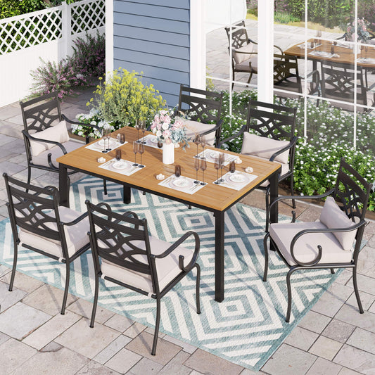 Sophia & William 7-Piece Outdoor Patio Dining Set Cushioned Chairs and Teak-grain Table Set