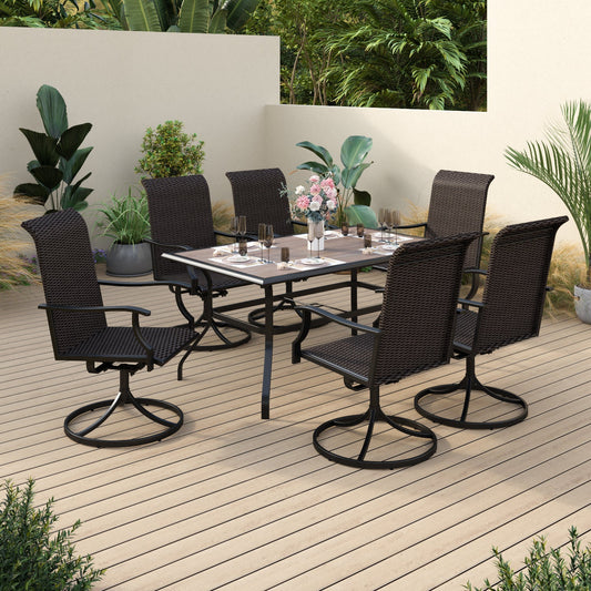Sophia & William 7 Pieces Outdoor Patio High Back Swivel Dining Set Dining Chairs and Square Metal Dining Table
