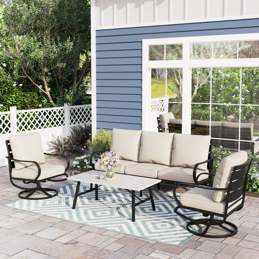 Sophia&William 5 Seat Patio Conversation Set Patio Table and Swivel Chairs Sets with Cushions and Pillows