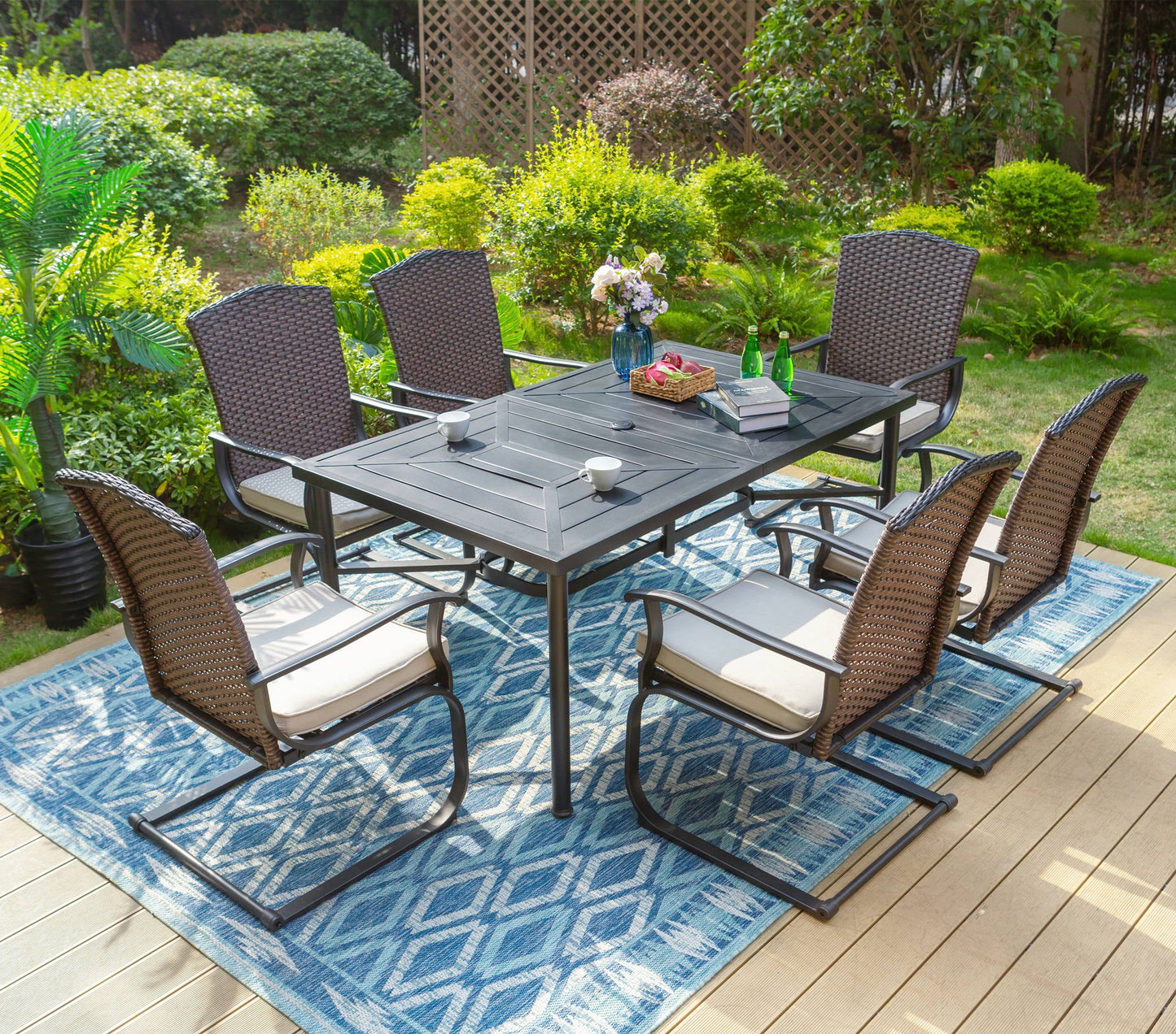 Sophia & William 7 Pieces Patio Dining Set Wicker Chairs & Umbrella Table