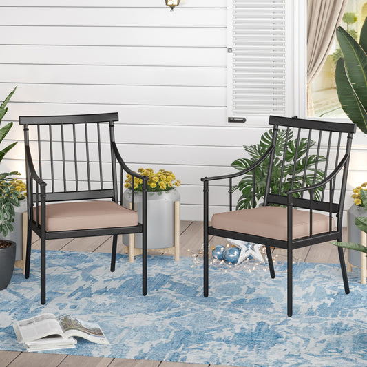 Sophia & William Outdoor Patio Metal Dining Chairs with Beige Cushions Set of 2