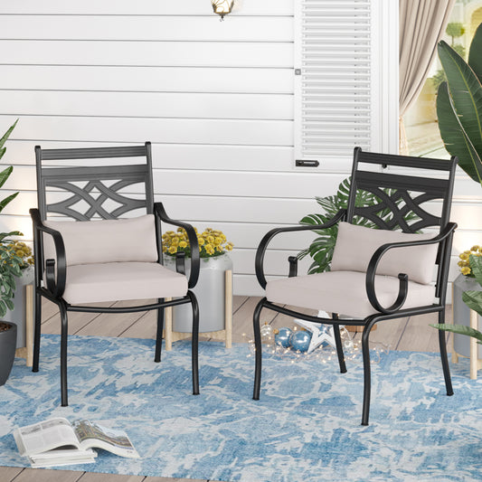 Sophia&William Steel Patio Dining Chairs Set of 2 with Beige Cushion and Pillow