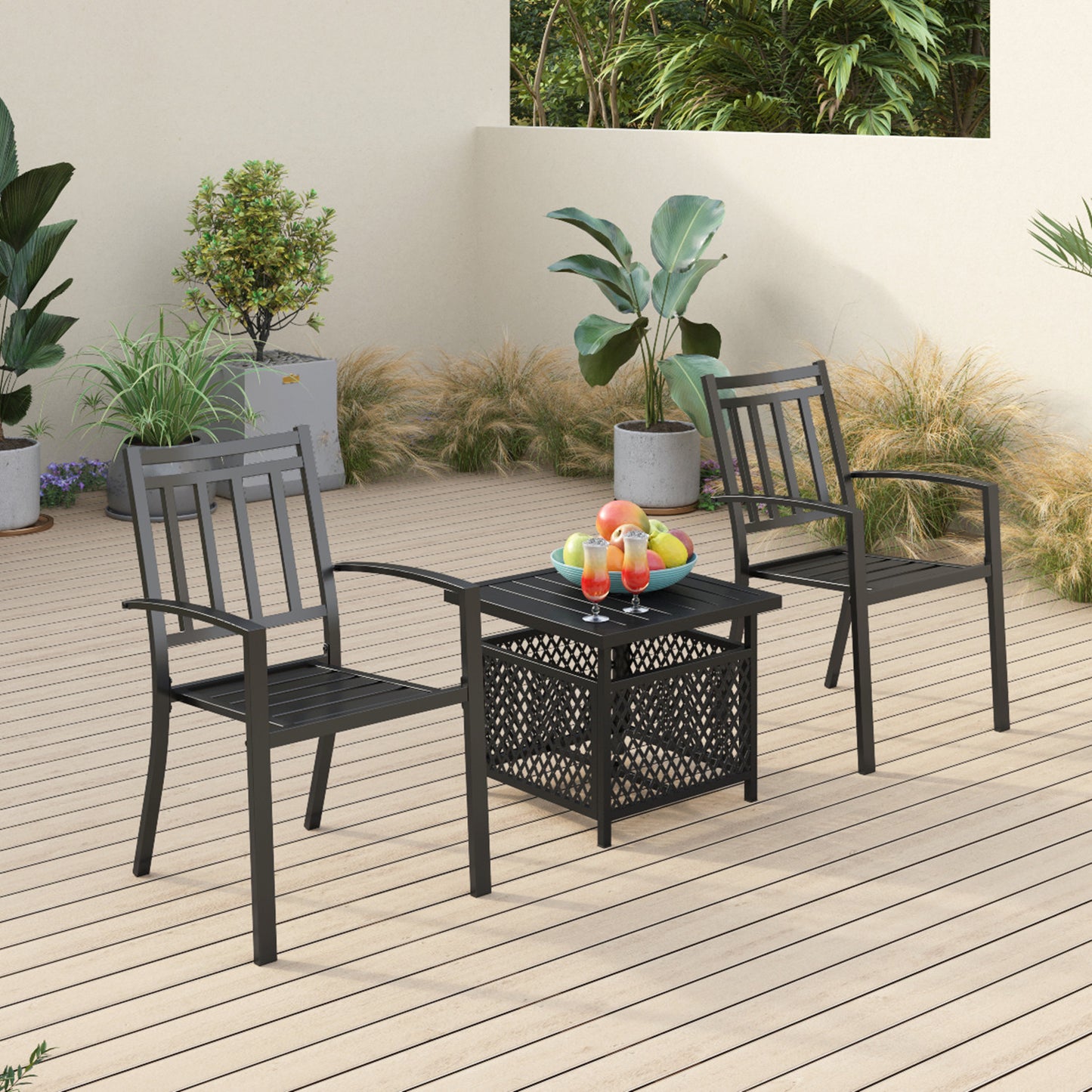 Sophia & William 3 Pieces Patio Bistro Set Metal Dining Chairs with Side Table - Black