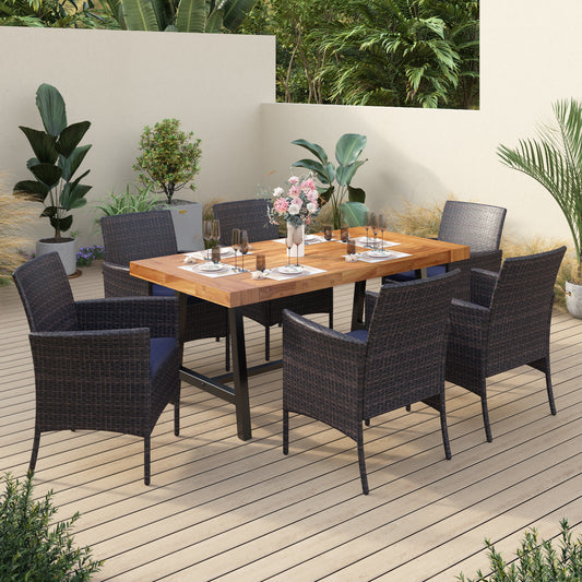 Sophia & William 7 Pieces Outdoor Patio Dining Set, Wicker Dining Chairs and Acacia Wood Table