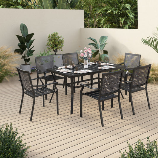 Sophia&William 7 Pieces Patio Dining Set Metal Stackable Chairs and Table,Black
