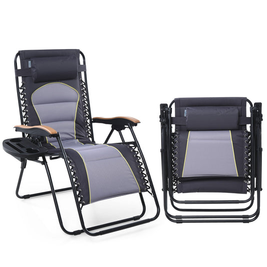 Sophia&William Oversized Outdoor Padded Zero Gravity Chairs Set of 2 - Gray and Black