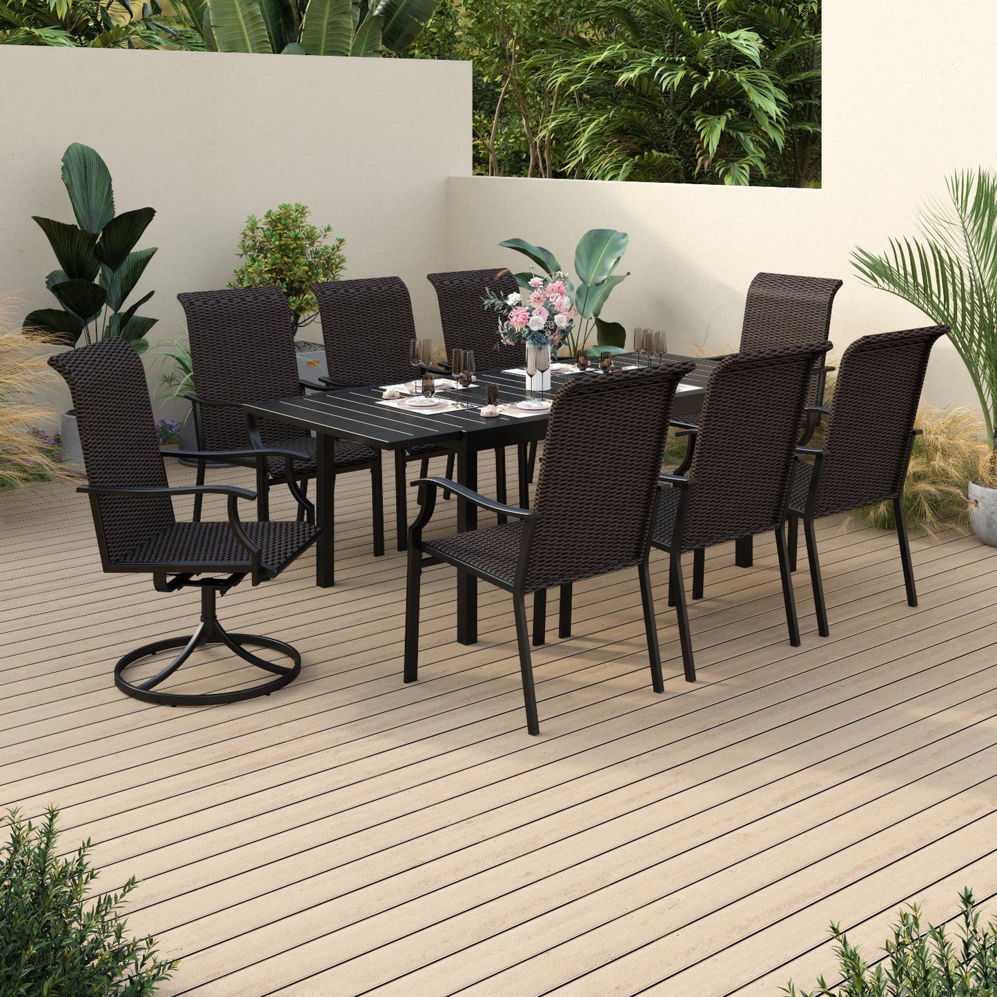 Sophia & William 9 Piece Outdoor Patio Dining Set 1 Steel Retangular Table & 8 Rattan Chairs