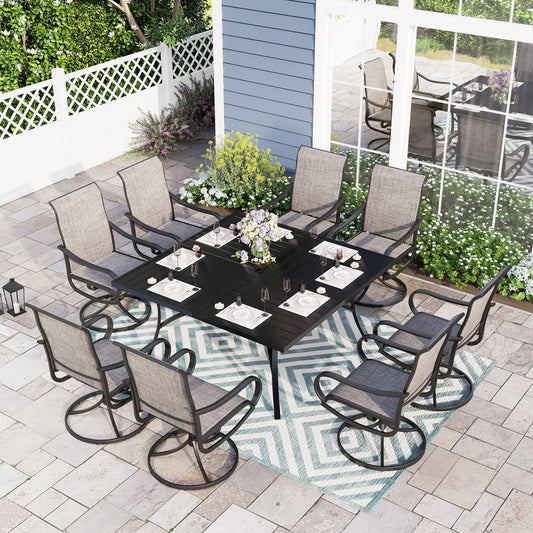 Sophia & William 9 Piece Outdoor Metal Patio Dining Set Square Table and Swivel Chairs Set