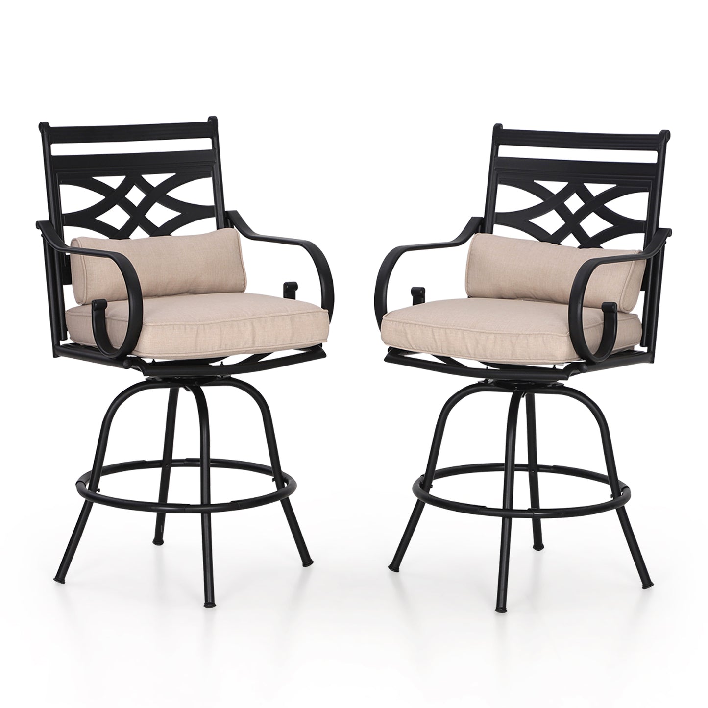 Sophia & William 2 Piece Outdoor Bar Stools Metal Counter Height Stools for Patio Garden Poolside, Beige