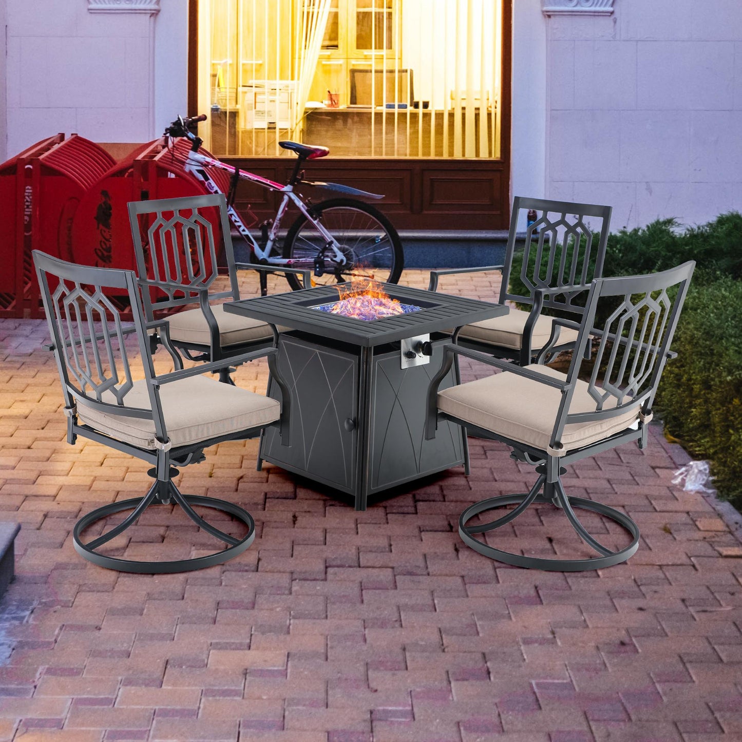 Sophia & William 5 Pcs Metal Patio Dining Set with Gas Fire Pit Table