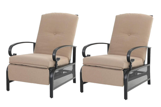 Sophia & William Set of 2 Outdoor Patio Steel Recliner Lounge Chair , Beige