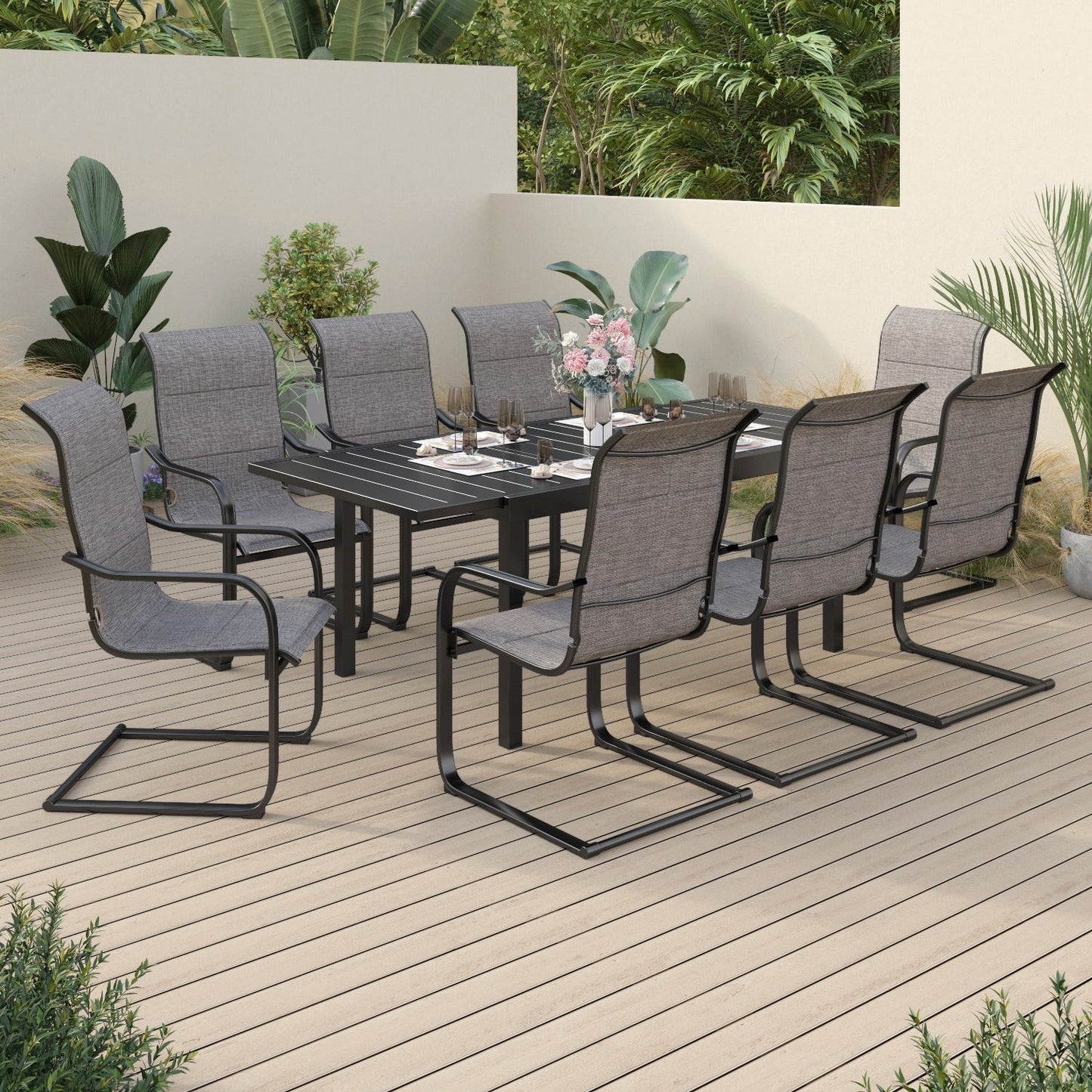 Sophia & William 9 Pieces Metal Patio Dining Set Paded Chairs and Extendable Table Set