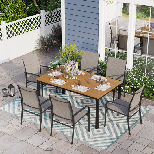 Sophia & William 7 Piece Patio Dining Set Teak Dining Table and 6 Brown Textilene Chairs