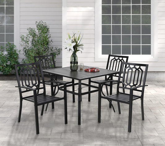 Sophia & William 5 Pcs Metal Patio Dining Set with 4 Stackable Chairs Table, Black
