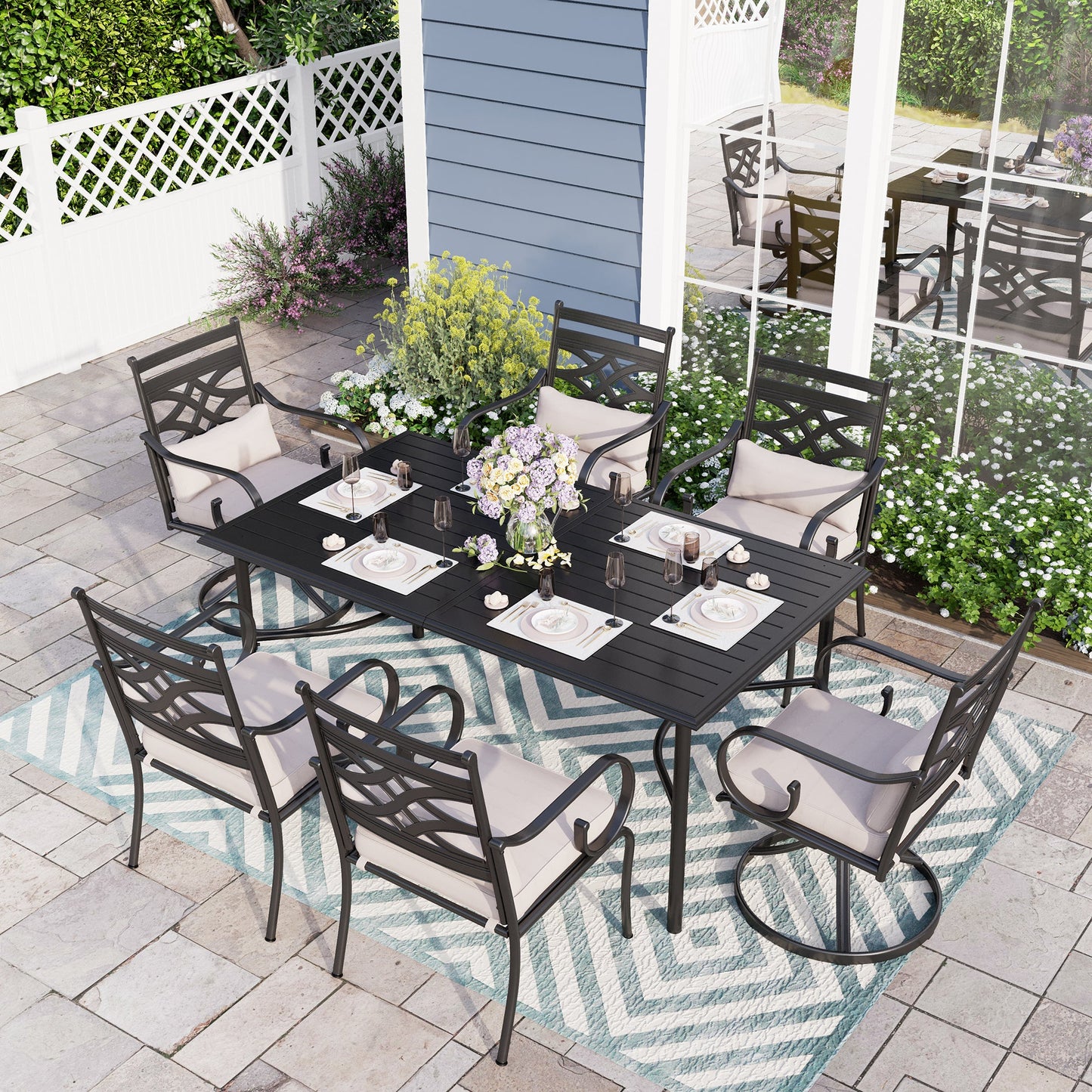 Sophia & William 7 Piece Outdoor Patio Dining Set Modern Metal Table with Cushioned Chairs