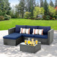Sophia & William 3Pcs Outdoor Patio Wicker Rattan Sectional Sofa Set - Blue