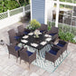 Sophia & William 9 Piece Outdoor Patio Dining Set Wicker Chairs and Metal Table Set