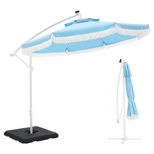 Sophia & William 10ft Solar LED Patio Offset Umbrella with Tassel, Light Blue