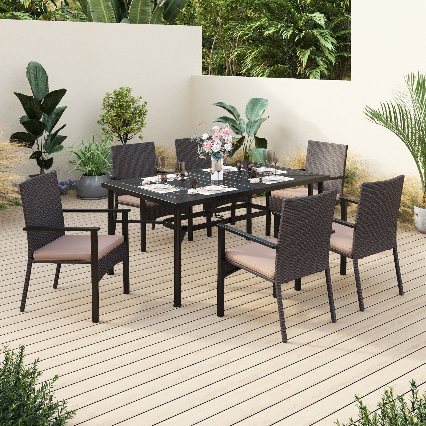 Sophia & William 7 Pieces Outdoor Patio Furniture Dining Set Dining Chairs and Metal Dining Table