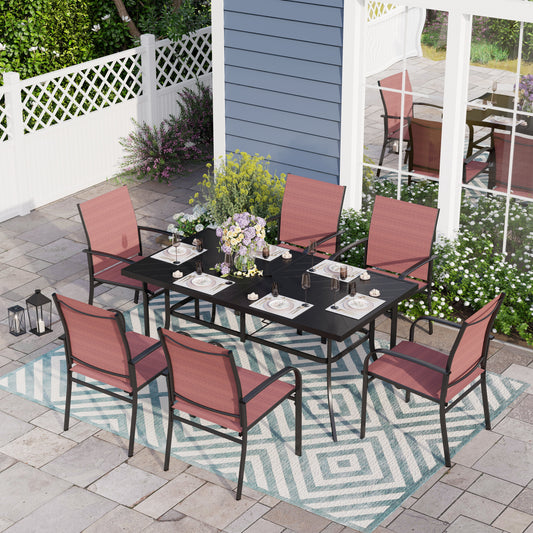 Sophia & William 7 Piece Patio Metal Dining Set Rectangular Table and 6 Red Textilene Chairs