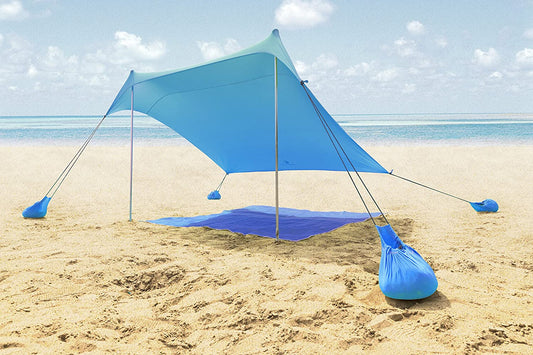 Sophia & William Outdoor Beach Shade Tent Sun shade Protection Umbrella Sun Shelter UV50+ Portable Canpoy Sun Shelte with Sandbag Anchors 7.6ft x 7.2ft,Blue