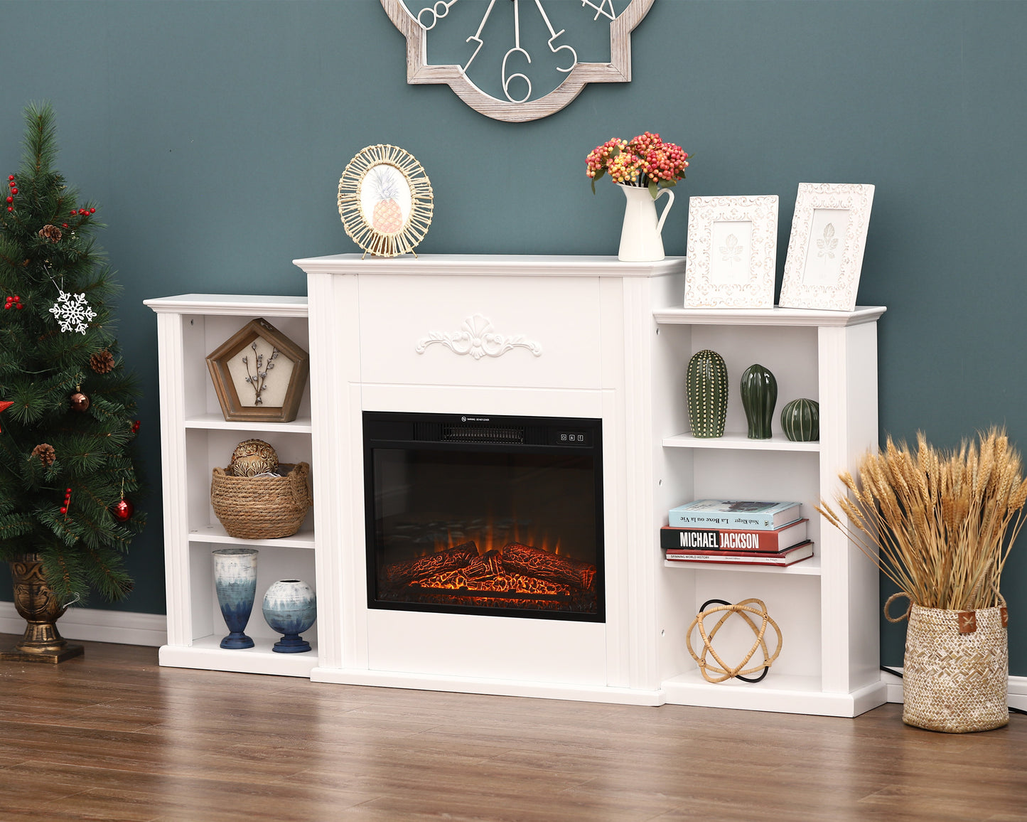 Sophia & William 68" Fireplace TV Stand with 23" Insert Fireplace, White