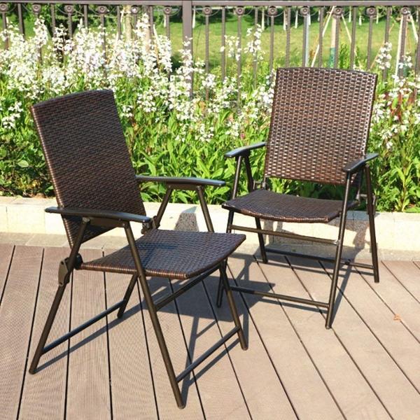 Sophia & William 2pcs Outdoor Patio Chairs Rattan Dining Chairs Supports 300 LBS Steel Frame Garden Outdoor wIth Armrest,Brown
