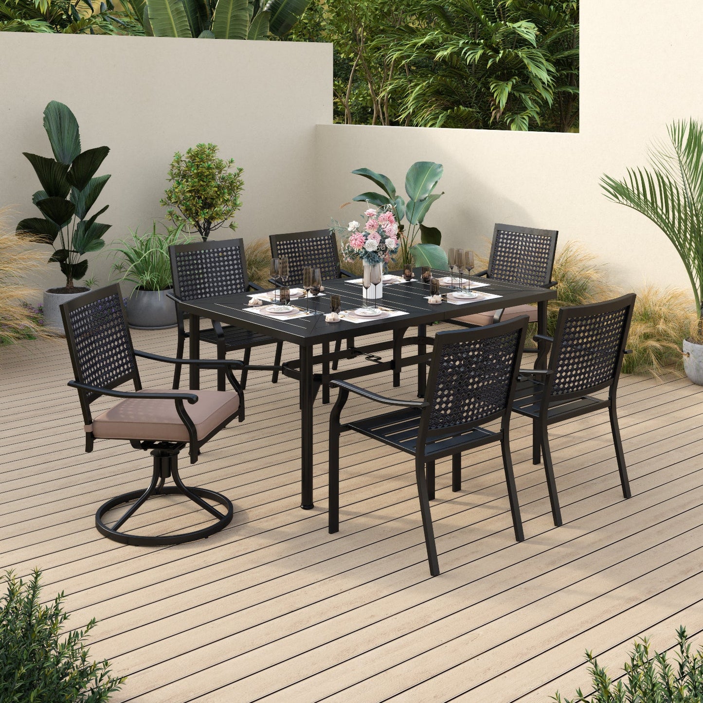 Sophia & William 7 Piece Outdoor Patio Dining Set with 1 Steel Retangular Table&5 Metal Stackable Chairs&1 Swivel Dining Chair
